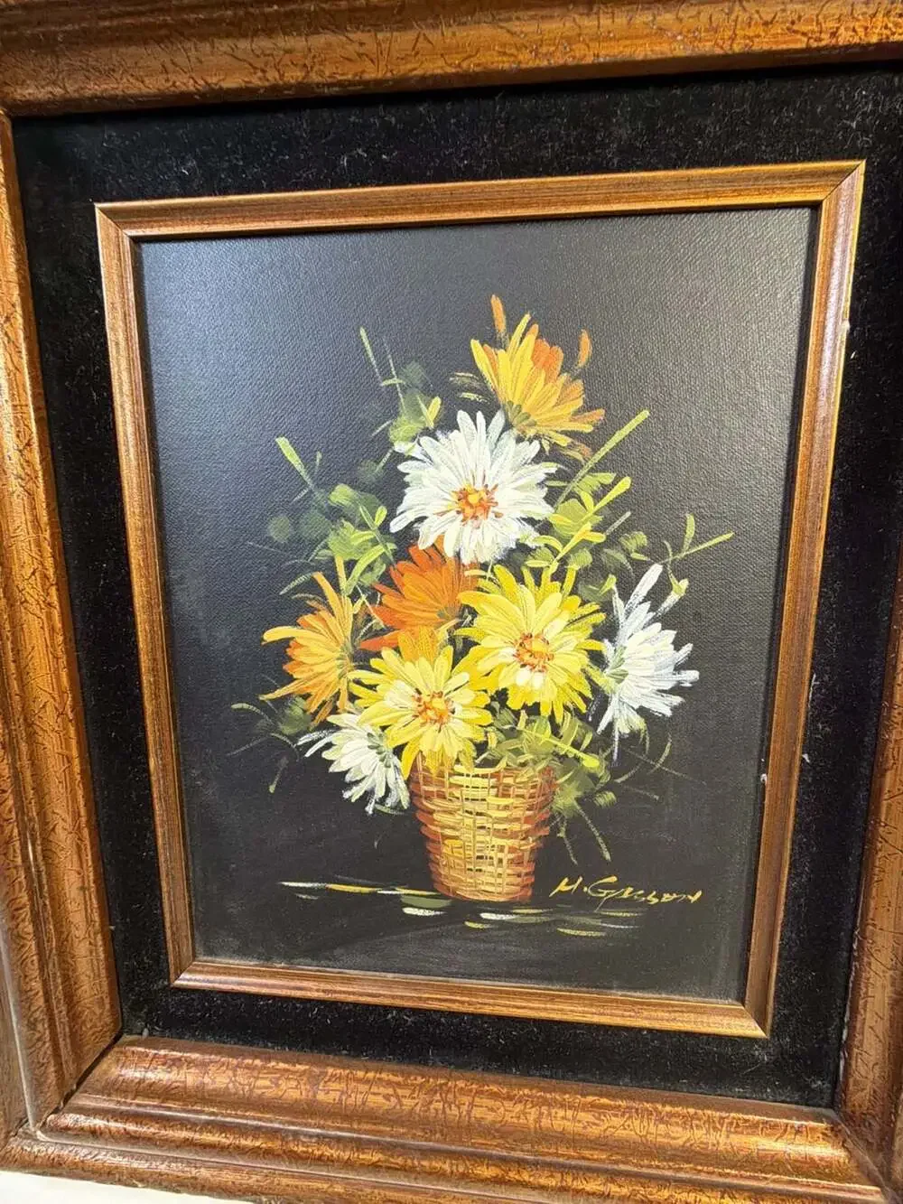 Vintage M. Gibson Floral Still Life Oil Painting in Ornate Gold Frame